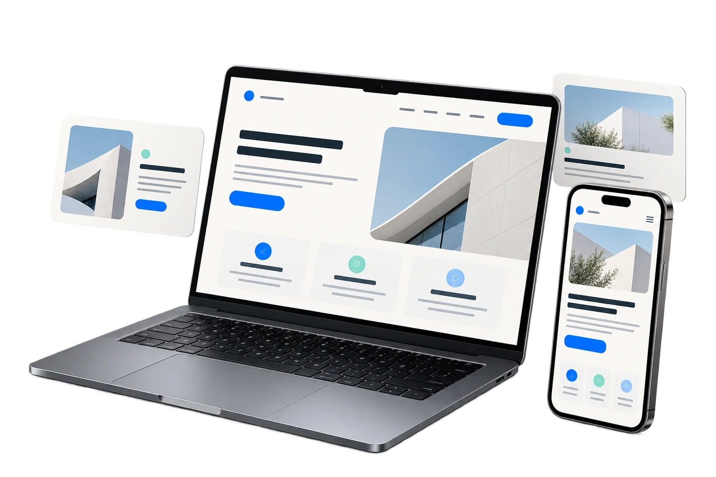 A custom business website shown on a laptop and phone